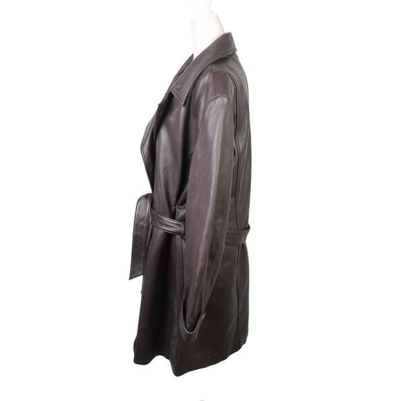 Vintage Y2K Centigrade Dark Brown Genuine Leather Trench Coat Jacket Womens 2X - Picture 3 of 6